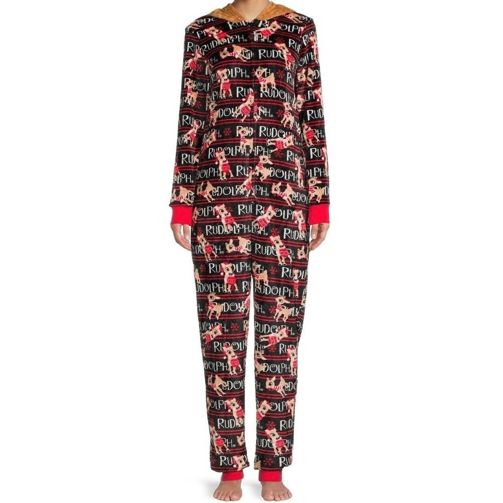 Rudolph the Red Nosed Reindeer Union Suit Pajama Woman's XS Minky One Pi…